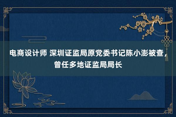 电商设计师 深圳证监局原党委书记陈小澎被查，曾任多地证监局局长